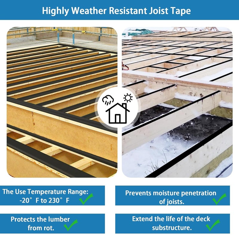 Heelos Joist Tape for Decking 4"×50,2 Pack Weather-Resistant Deck Joist Tape Waterproof Flashing Tape, Self-Adhesive Joists Tape Decking for Wood Decks Joist Beams Roof - Image 4